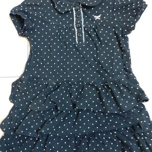 3can4on 120cm 半袖ワンピース ドット柄 黒 白 裾フリル