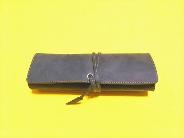 美品 bahagia & craft レザーロールペンケース ダークグリーン