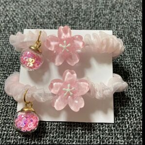 桜 シュシュ 2個セット ヘアアクセサリー ヘアゴム 花
