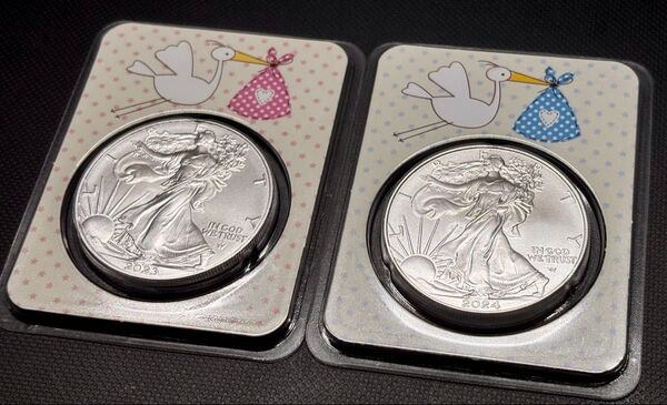 イーグル銀貨 純銀1オンス 不正開封防止パッケージ 2枚セット 2003 It's a girl 2004 It's a boy