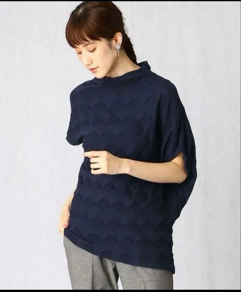 ネイビーコムサマチュアCommecaMatureドットリンクス柄アシンメトリーデザインプルオーバートップスTシャツカットソータグ