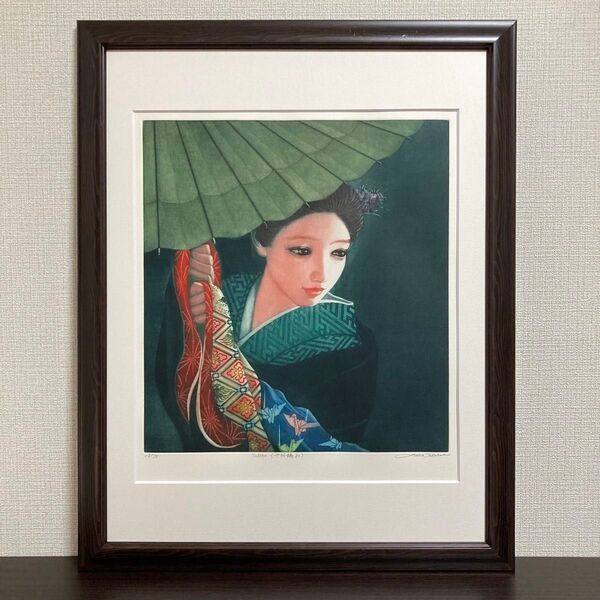 【真作保証】高橋潮 エッチング 直筆サイン 美人画 版画 絵画 銅版画 額装 美術品