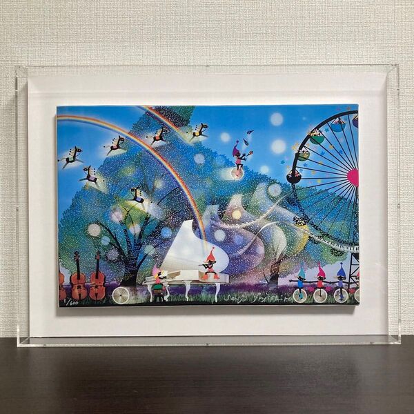 【真作保証】藤城清治「風の中の白いピアノ」キャンバスジクレー 直筆サイン 版画 絵画 額装