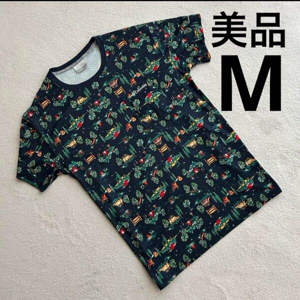 コロンビア Columbia Tシャツ 総柄 ネイビー お洒落 可愛い柄 Mサイズ