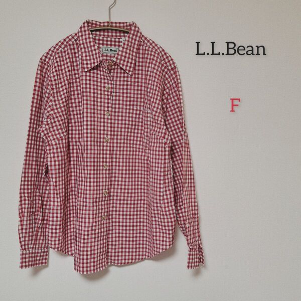 L.L.Bean エルエルビーン ギンガムチェックシャツ F レッド 長袖 シャツ フリーサイズ コットン 美品 羽織り
