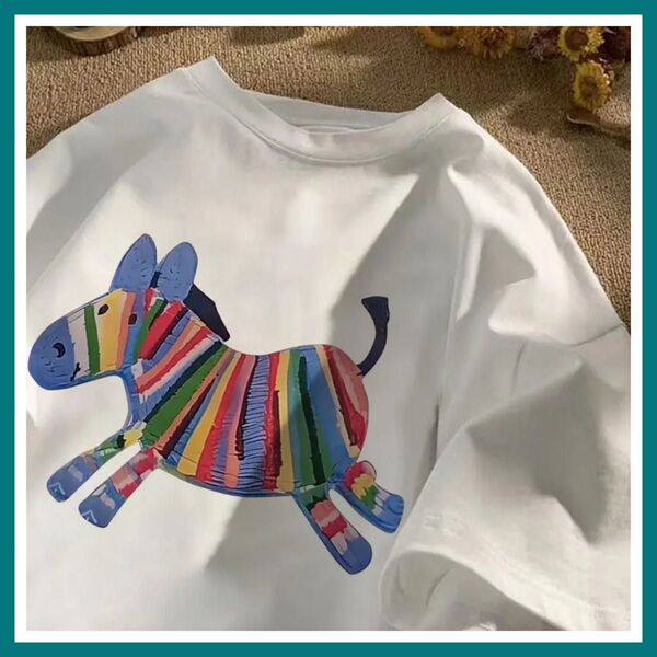 Lサイズ お馬さん Tシャツ 半袖 トップス お馬さんプリント ゆるキャラ 可愛