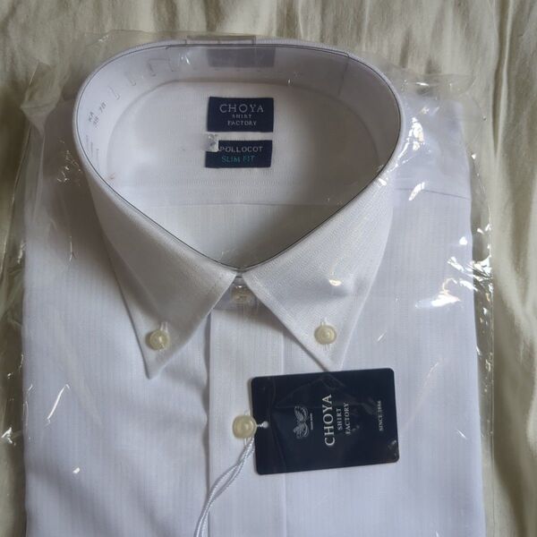 未使用 CHOYA SHIRT FACTORY 綿100 形態安定 長袖 白 ボタンダウン