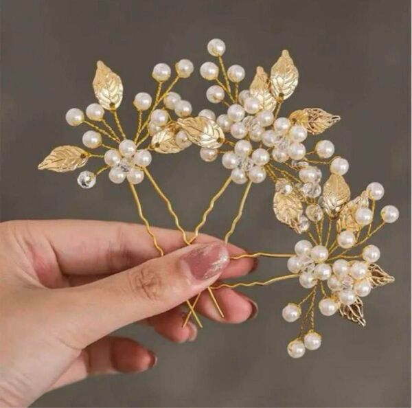 ヘアピン 葉っぱ 花 ブライダル ヘアアクセサリー ゴールド 髪飾り ヘッドドレス かんざし 結婚式 入学式 浴衣 着物 夏祭り