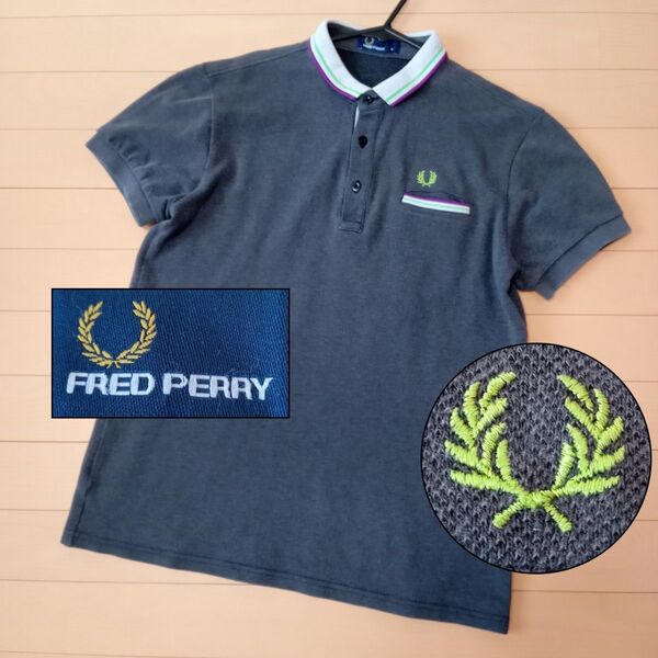 【即発送】FRED PERRY フレッドペリー ポロシャツ 刺繍 グレー М 半袖