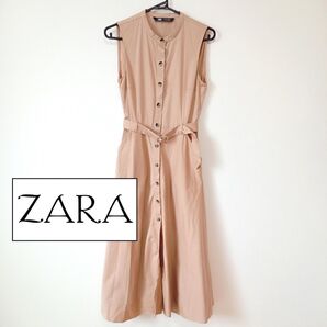 【即発送】ZARA ザラ ノースリーブ ワンピース 綿100% ベルト付 ロング丈 トレンチ風