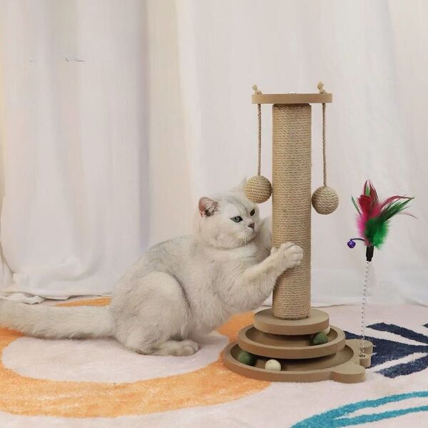 猫 おもちゃ 爪研ぎ 子猫 インテリア 組み立て簡単 運動不足 ストレス解消 転倒防止 多頭飼い 省スペース 遊ぶ盤 回転 ボール