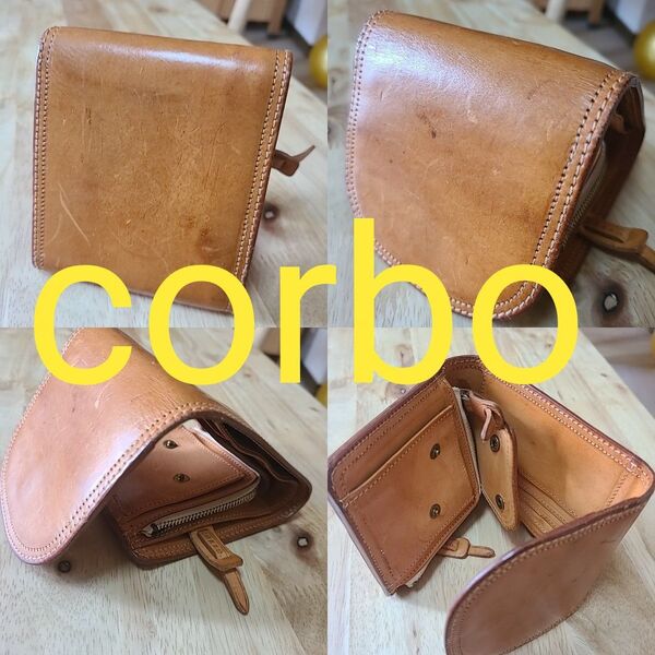 corbo 二つ折り財布 イタリアンレザー 手作り 男女兼用 財布 牛革本革 カーキ