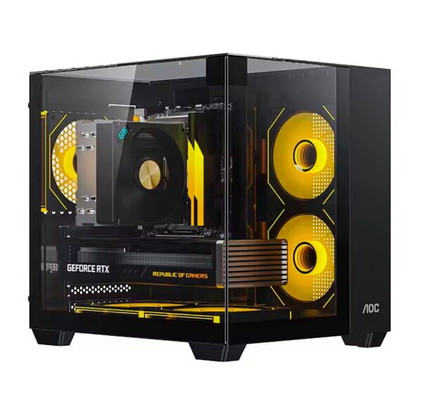【新品】AOC 三面ピラーレスPCケース BLACK ファンセット