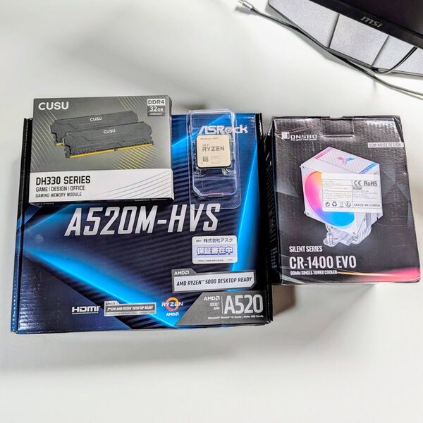 【新品】PCパーツ4点 RYZEN 5600X Asrock A520M-HVS メモリ32GB クーラーセット(WiFi付属)