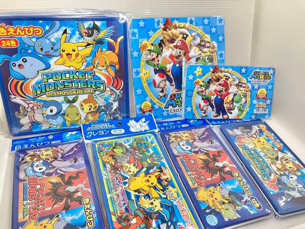 ポケモン+スーパーマリオ色えんぴつ未使用品7セット コレクション 文房具 幼稚園 グッズ ポケモンカード