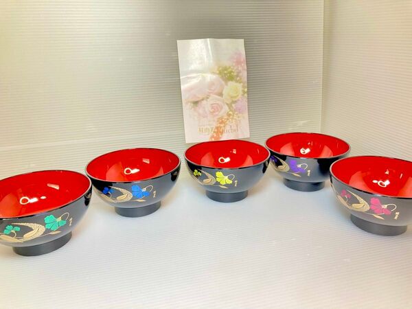 桂由美 小花漆器椀5個セット未使用品 汁椀 和食器