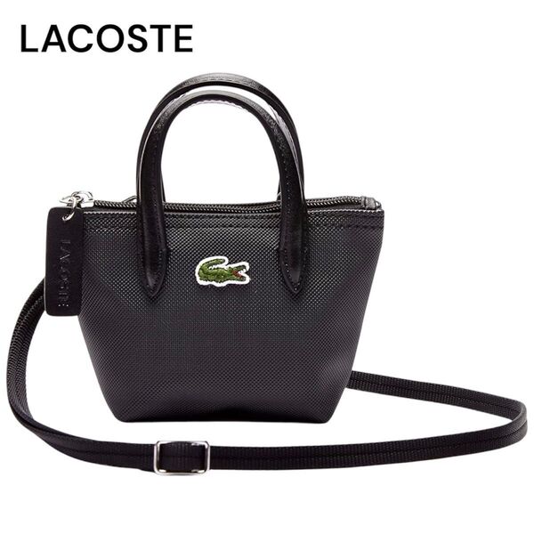 LACOSTE ラコステ コンセプトシーズナル プチピケショルダーストラップ ミニバッグ ブラック