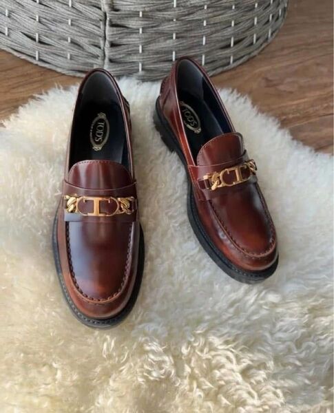 TOD'Sトッズ ローファー Tチェーン タイムレス 35(22cm) ブラウン