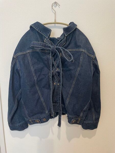 大人気 FRAY I.D バックレースアップ デニムジャケット 1 編み上げ リボン インディゴブルー 濃紺 大人可愛い 美品
