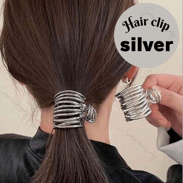 ヘアアクセサリー ヘアクリップ バンス バレッタ メタリック シルバー 小さめ