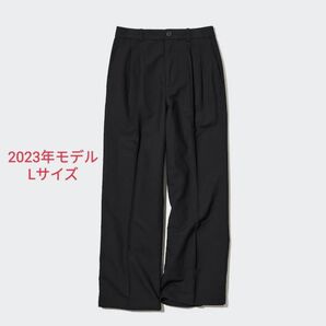 ユニクロ リネンブレンド タックワイドパンツ Lサイズ 黒