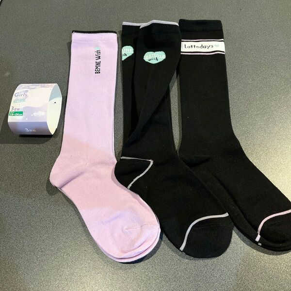 【新品☆19-24㎝】女の子用 ハイソックス 靴下 3足セット 通学用 ブラック 靴下