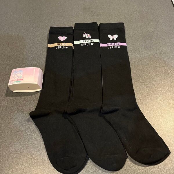 【新品☆19-24㎝】女の子用 ハイソックス 靴下 3足セット 通学用 シンプル 靴下