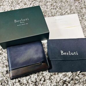 希少 ほぼ新品 ベルルッティ 二つ折り 財布 ガスパール ネイビー パティーヌ オルガ期