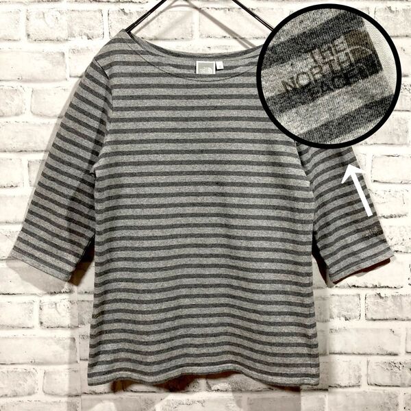 1430 THE NORTH FACE ノースフェイス 長袖Tシャツ ロンT S グレー ボーダー 5分袖