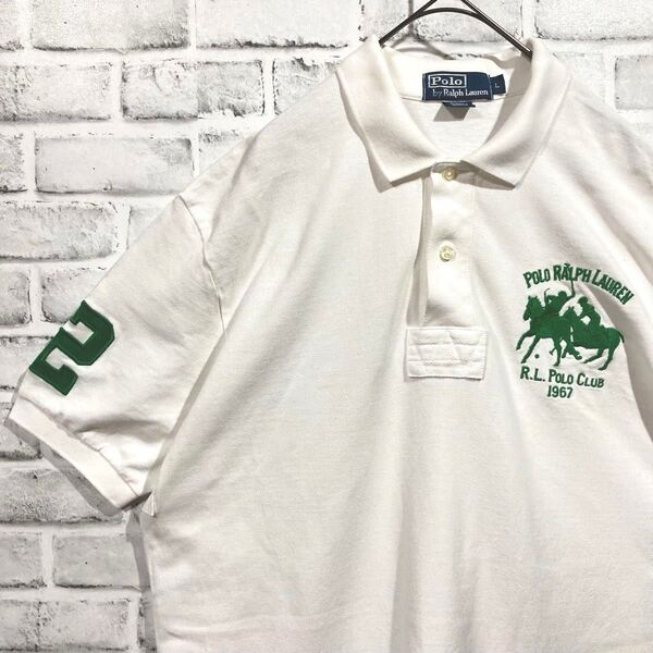 1463 Polo Ralph Lauren ラルフローレン ポロシャツ L 大きめ 白 ビッグポニー