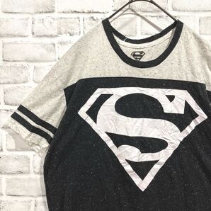 1475 DCコミックス スーパーマン Tシャツ 黒 ライトグレー L