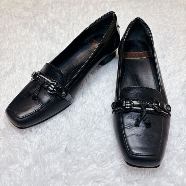 【美品】 リーガル REGAL パンプス ホースビット ビットローファー ローヒール レザー エナメル 切替え 黒 ブラック