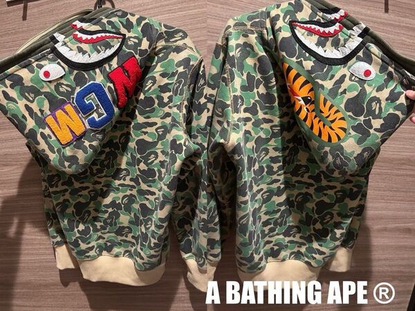 取引キャンセルのため再出品!A BATHING APE 迷彩パーカーWGM刺繍ダブルフードシャークパーカー