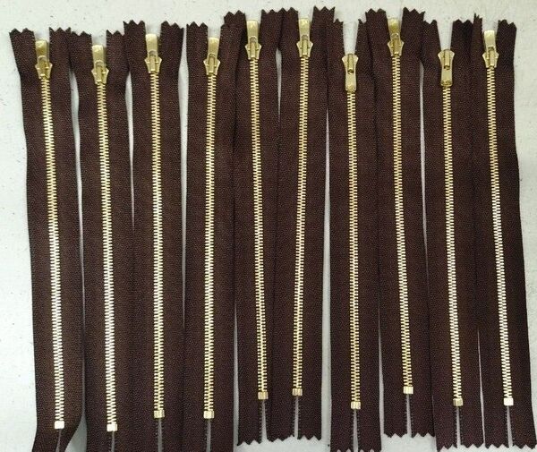 YKK高級ファスナーエクセラ艶ゴールド茶20センチ10本セット5号