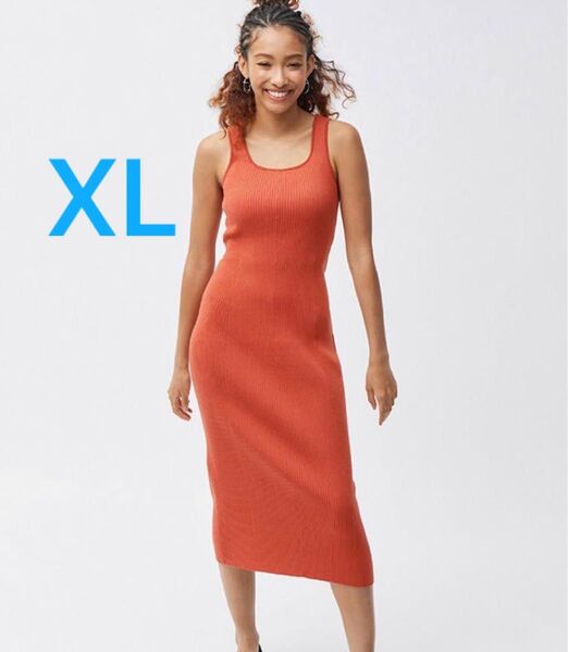 リブニットワンピース ノースリーブ GU ジーユー XL オレンジ ワンピース ニットワンピース