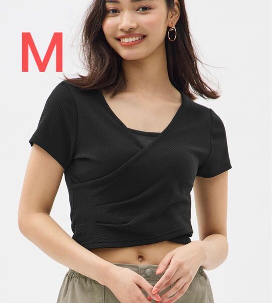 ジーユー gu カシュクールT トップス 半袖Tシャツ M ブラック