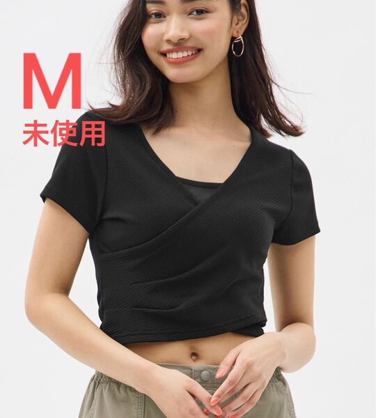 未使用 ジーユー gu カシュクールT トップス 半袖Tシャツ M ブラック