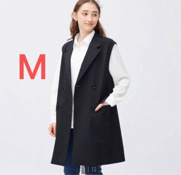 ジーユー GU オーバーサイズダブルブレストベスト ジレ ベスト ロングジレ ブラック M テーラードベスト