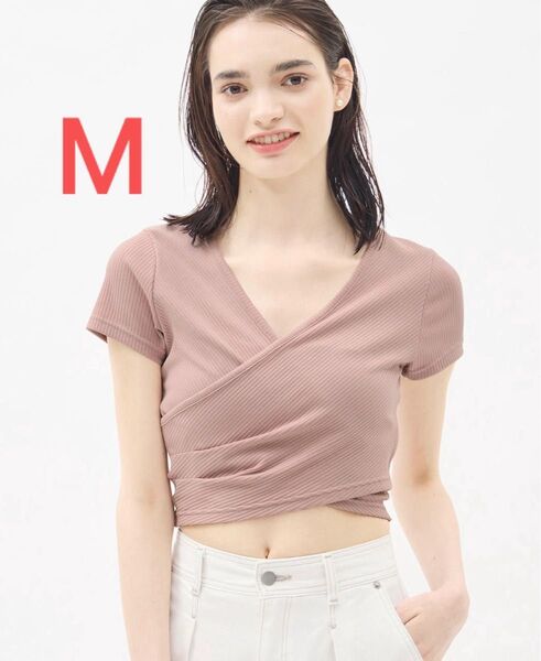 ジーユー gu カシュクールT トップス 半袖Tシャツ M ピンク