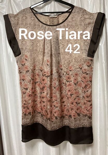 Rose Tiara フラワープリント ノースリーブチュニック42 XL