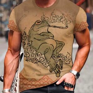 新品未使用!個性的カエル様イラストTシャツ М/ヴィンテージ風