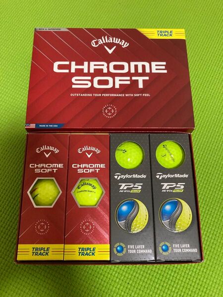 送料無料 キャロウェイ CHROME SOFT テーラーメイド TP5 イエローボール ゴルフボール クロームソフト 打ち比べ