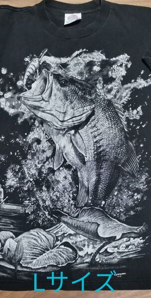 ブラックバス Tシャツ Lサイズ ビンテージ 古着 バスプロショップ BASS PRO 黒 ルアー 釣
