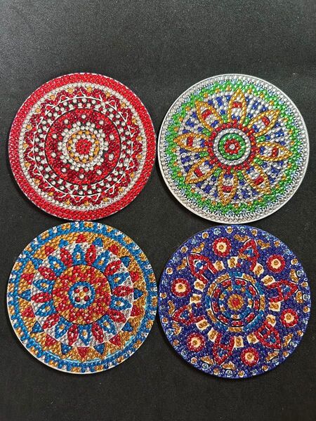 ハンドメイド 木製コースター ビーズ ダイアモンドアート完成品 コースター インテリア雑貨 インテリアアート