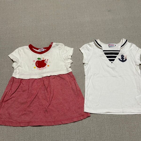 80 ミキハウス キッズ Tシャツ ワンピース 二枚セット