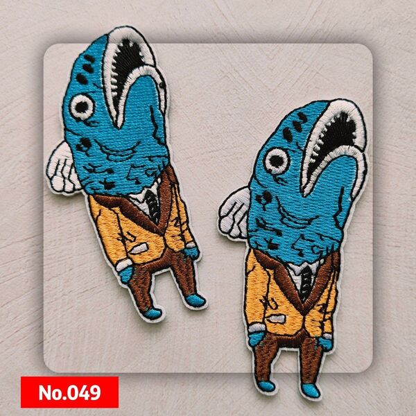 No.049 魚さん 2枚セット ユニーク かっこいい アップリケ パッチ 刺繍 アイロンワッペン 組み合わせOk