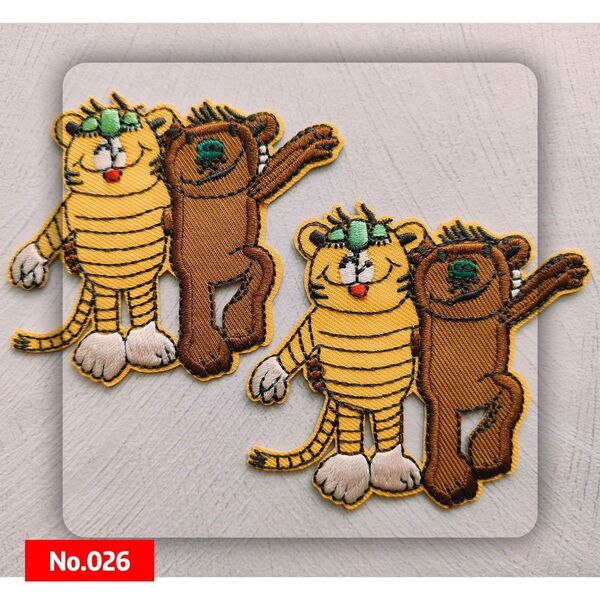 No.026 虎と熊2枚セット 黄色虎 ブラウン熊 可愛い かっこいい アップリケ パッチ 刺繍 アイロンワッペン 組み合わせOk