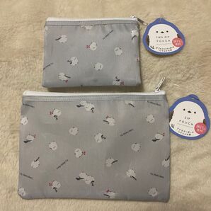 シマエナガ柄 ポーチ 2個セット