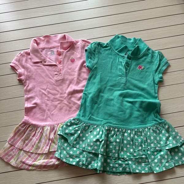 女の子 ポロシャツワンピース 2枚セット 2T(90cm) ピンク/グリーン