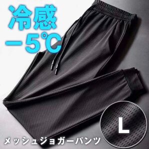 接触冷感 メッシュパンツ 熱中症対策 −5℃ ジョガーパンツ 冷感パンツ 通気性 アイスシルク ストレッチ Lサイズ 男女兼用